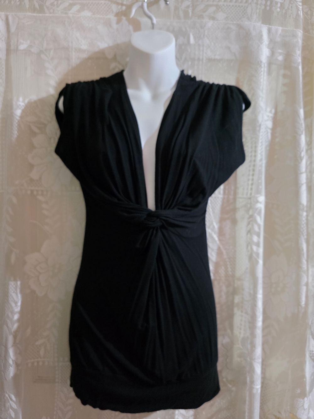 Women's Black Knot-Front Tunic Top